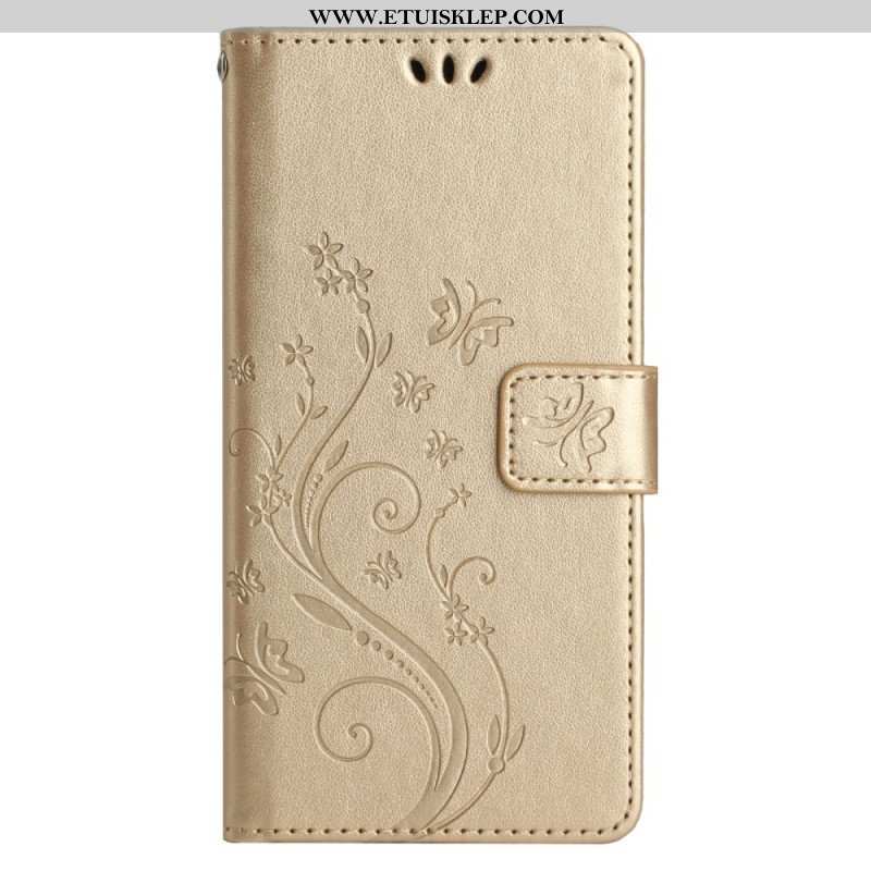 Etui Folio do Samsung Galaxy A14 / A14 5G z Łańcuch Kwiatowy Na Ramiączkach